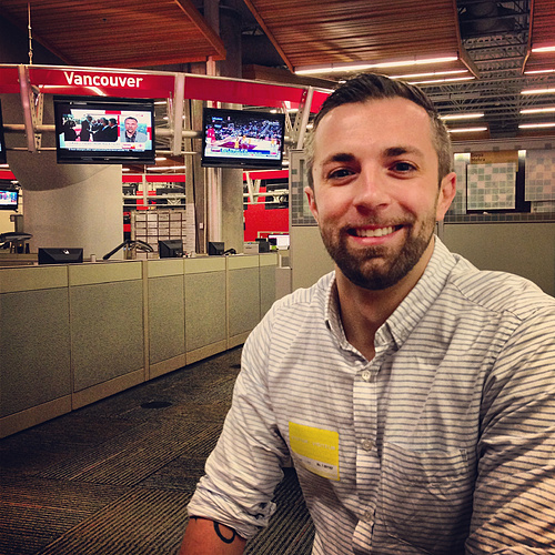 Sean waiting for his first CBC radio interview