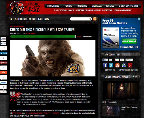 JoBlo features our WolfCop trailer! 