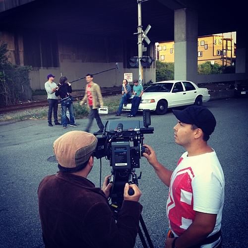 The crew finding a frame under a bridge.  
